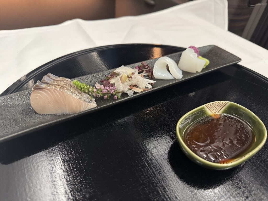 ANA 往路 ファーストクラス 和食 フルコース お造り